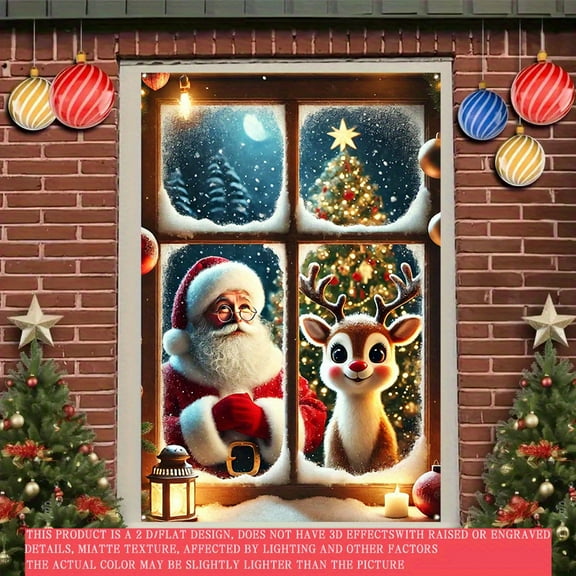 1 piece, 2D flat banner, Christmas Santa Claus pattern curtain decoration, door and window decoration banner, festival party supplies, home decoration, suitable for indoor and outdoor party decoratio