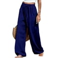thumbnail image 5 of Cutuoiiu Women's Solid Color Drawstring Waist Cotton Linen Pants with Pockets Casual Ruched Wide Leg Trousers Gifts, 5 of 7