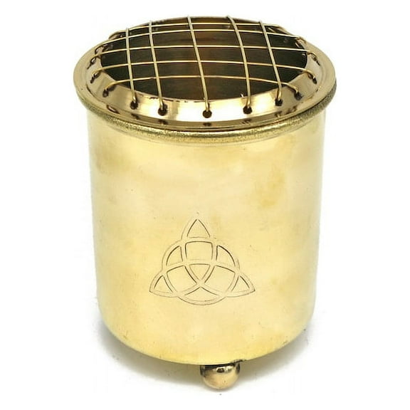 Triquetra Gold Engraved Brass Resin Incense Burner with Removable Screen