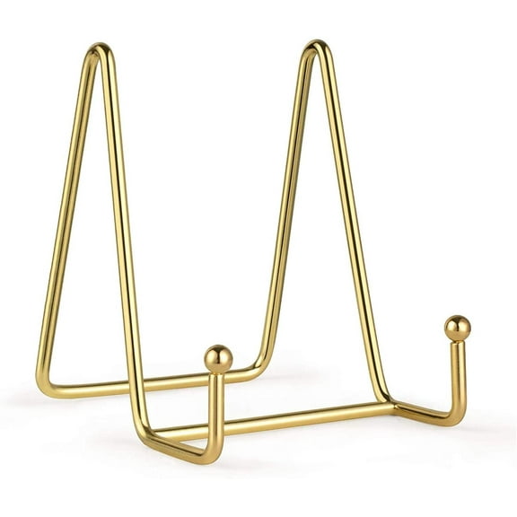 Xiao Hua 2 Pack Display Stands Holders, Gold Iron Easel Plate Holder Display Stands Metal Wire Frame Holders for Pictures, Decorative Plate Dish and Tabletop Art (4 inch)