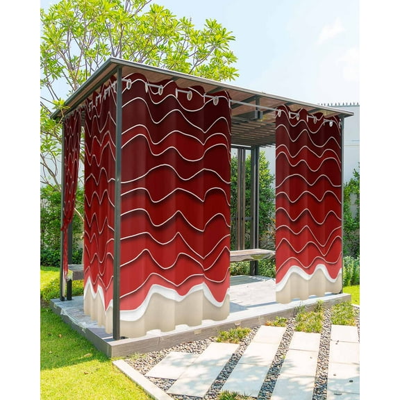 nqOlkjepod Outdoor Curtains for Patio Waterproof, Red Ocean Waves Outdoor Privacy Panels Grommet, Coastal Abstract Stripes Ombre Art Blackout Outside Curtains for Porch/Cabana 54"x84", 1 Panel