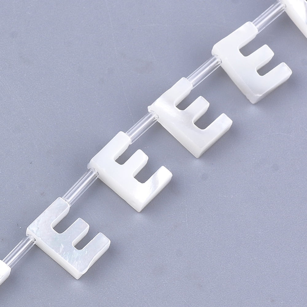 50pcs Natural Sea Shell Beads White Shell Mother of Pearl Shell Top Drilled Beads Letter.E 10x2.5~11.5x3mm Hole: 0.8mm