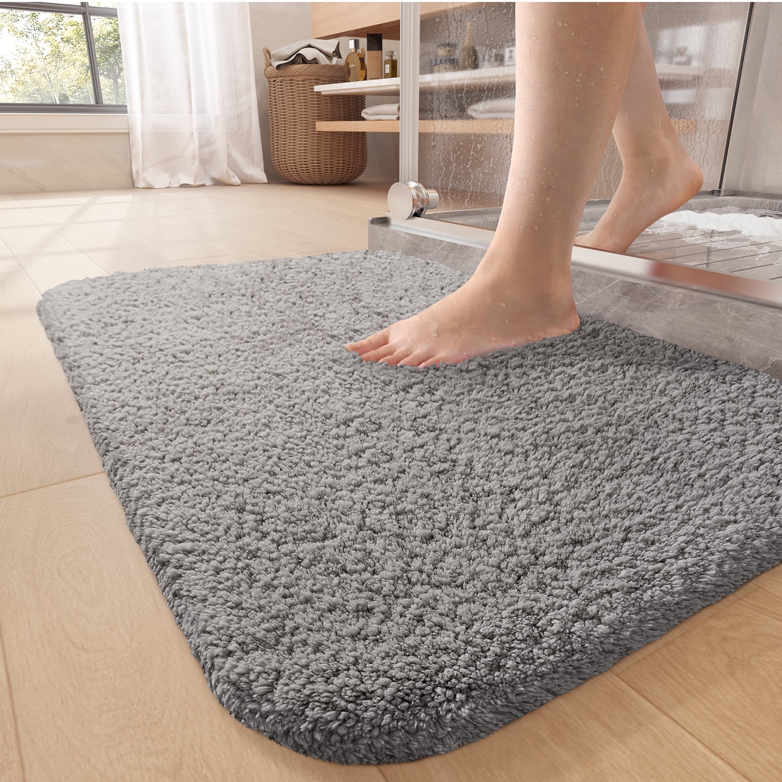 Color G Bath Rug for Bathroom Floor, Bathroom Rugs w/1.2' Microfiber, Absorbent Washable Non Slips Bathmat, 16'x24' Gray