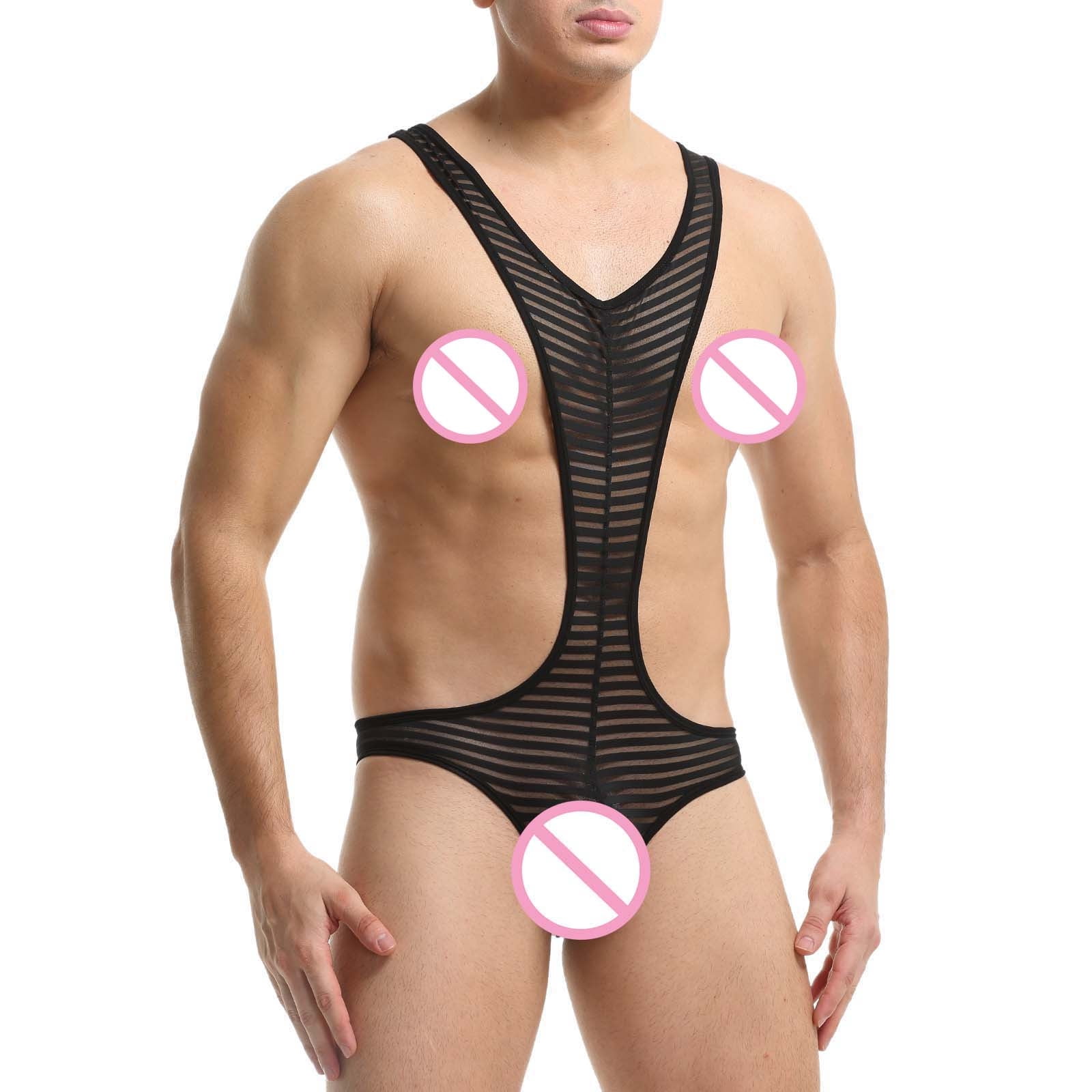 VOSS Male Striped Underwear Briefs Suspender Thong Stylish Bikini