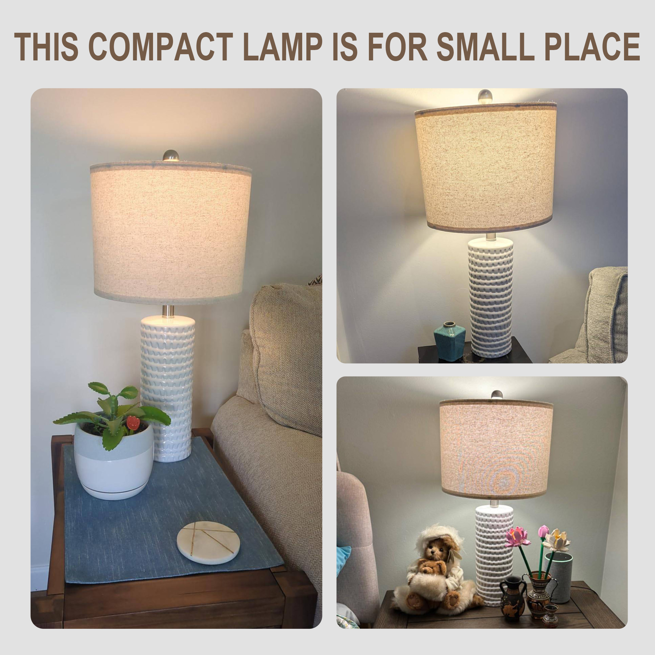 Oneach Ceramic Bedside Table Lamps Set of 2, White with Beige Shades photo 5