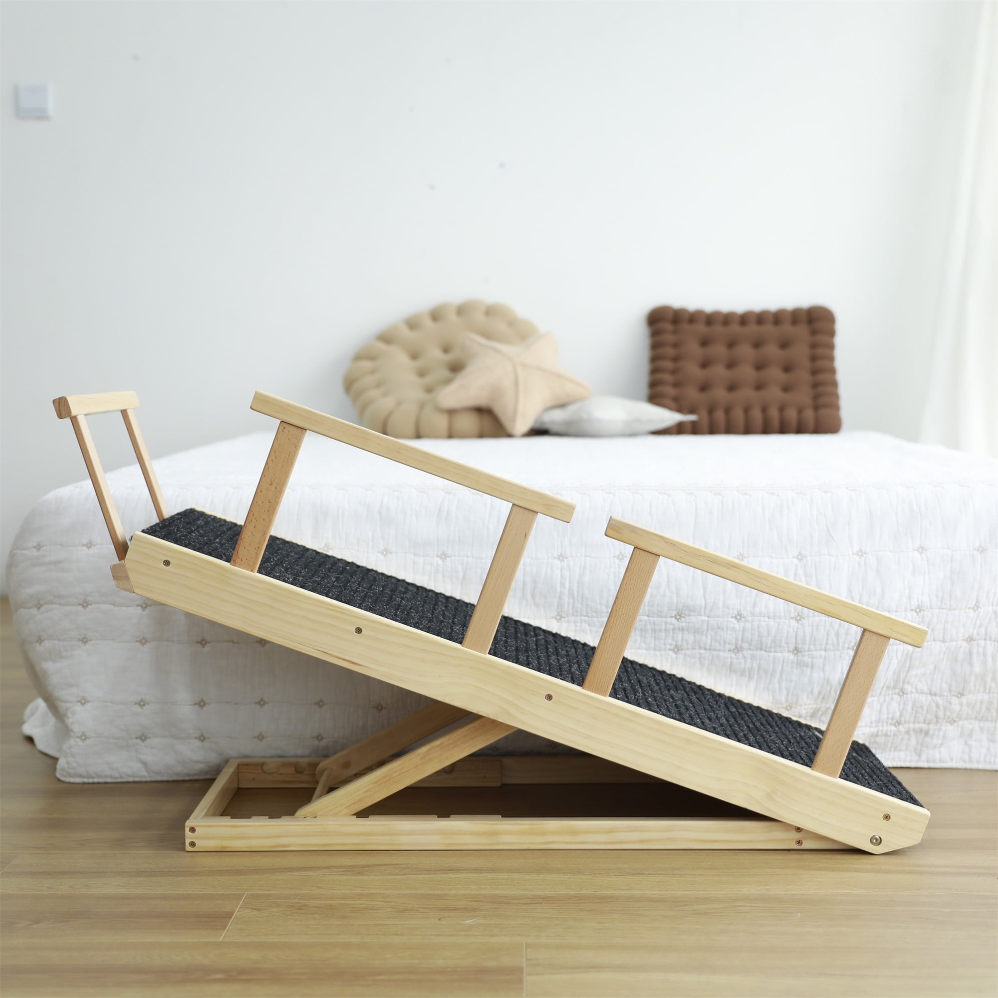 Pefilos 24" Tall Pet Ramp, Wood Folding Portable Dog Cat Ramp with Safety Side Rails, Adjustable Height from 9.3" to 24" Dog Stairs for Car, SUV, Bed, Black Pefilos 24" Tall Pet Ramp, Wood Folding Portable Dog Cat Ramp with Safety Side Rails, Adjustable Height from 9.3" to 24" Dog Stairs for Car, SUV, Bed, Black