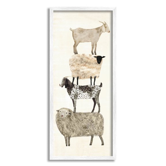 Stupell Industries Stacked Sheep & Goats Animals & Insects Painting White Framed Art Print Wall Art, 10 x 24
