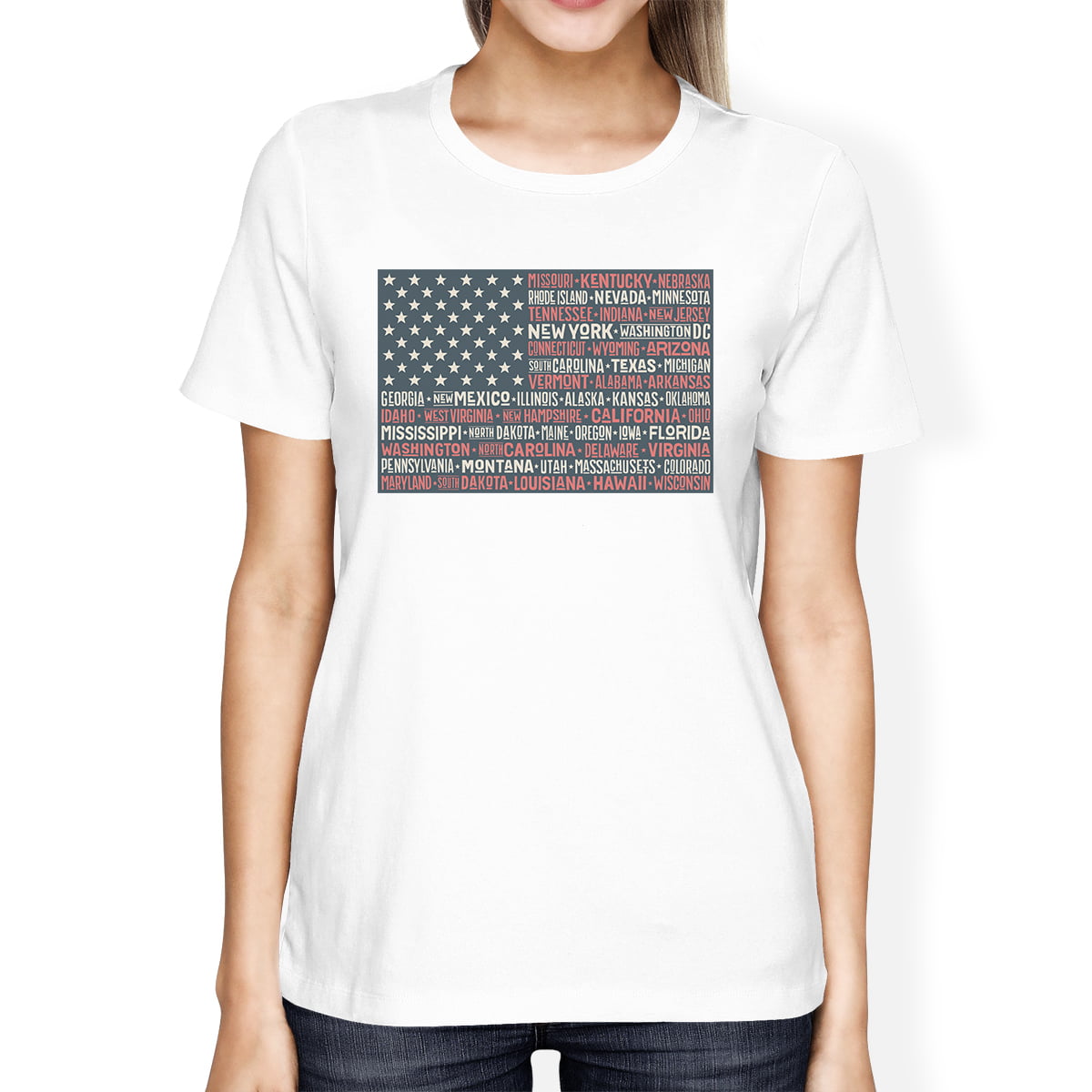 50 States US Flag American Flag Shirt Womens White Cotton T-Shirt ...