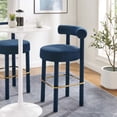 thumbnail image 2 of Bar Stool Chair Barstool, Midnight Blue, Velvet, Pub Cafe Bistro Dining Kitchen Hospitality Restaurant, Modern Contemporary Boutique HB34829, 2 of 9
