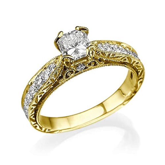 HeartsAndYou 2ct Princess Moissanite Antique Inspired Inspired Solitaire Accent Ring 18k Yellow Gold over Silver
