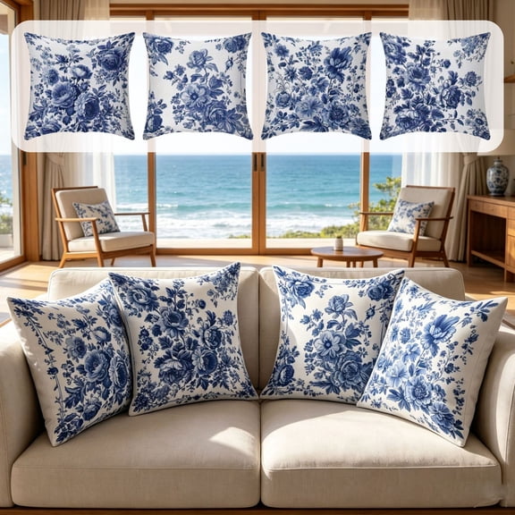 Ouuluon Pillow Covers Soft Pillow Case, Blue Printed Cushion Case for Living Room Sofa Bedroom Waist Back Support Home Decor