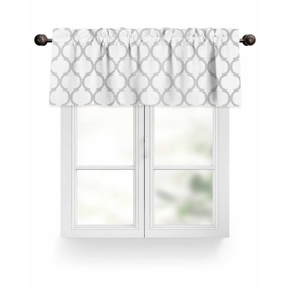 White Moroccan Pattern Kitchen Valances for Windows Vintage Minimalist Geometric Valance Curtains for Kitchen /Living Room/Bedroom/ Bathroom Decor, 42"x12 " ,Rod Pocket 1 Panel,