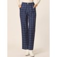 thumbnail image 2 of Pantalones a cuadros casuales para mujer, bolsillos, pierna recta, trabajo, oficina, pantalones Azul Oscuro L, 2 of 6