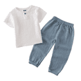 thumbnail image 2 of UACY Cotton Linen Summer Outfit for Toddlers, 2-Piece Casual Clothing Set, Short Sleeve Button Down Shirt and Jogger Sweatpants (Light Blue, 3-4 Years), 2 of 3
