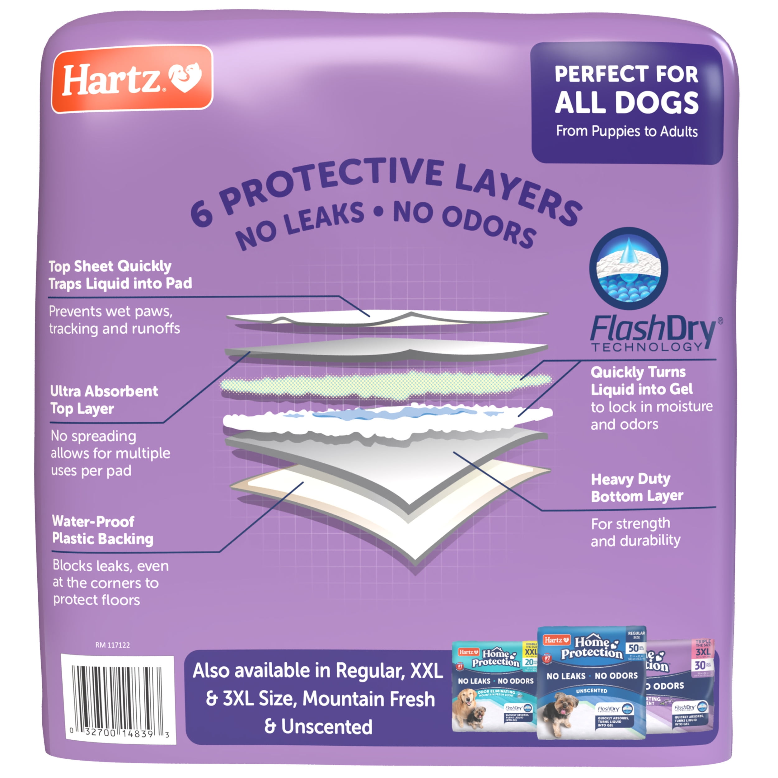 Hartz Home Protection Lavender Scent Odor Eliminating Dog Pads XL 30 in x 21 in 30ct Walmart