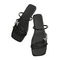 thumbnail image 1 of Womens Slippers Large Size Simplicity Three Straps Butterfly Rhinestone Bling Shine Flat Bottomed Square Open Toe Breathable Comfortable Non-Slip Summer Casual Slippers Black, 1 of 7