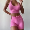 thumbnail image 2 of REALiKUN Women Seamless Yoga Outfits 2 Piece Workout Short Sleeve Crop Top with High Waisted Running Shorts Sets Pink XL, 2 of 8
