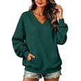 thumbnail image 3 of VV AVEORS Womens V Neck Sweatshirt With Pockets Hoodless Hoodies Fleece Pullover Dressy Casual Loose Fit Long Sleeve Tops Army Green 3XL, 3 of 9