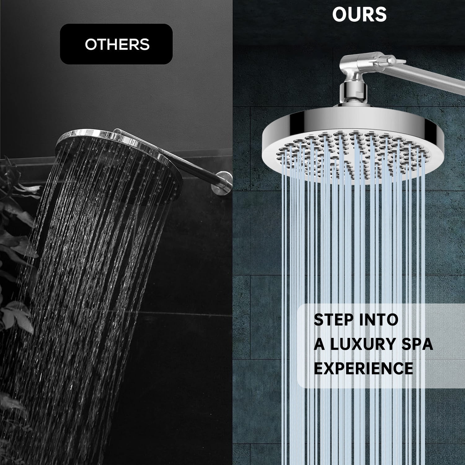 6 Inch High Pressure Rain Shower Head with Chrome Look, Silicone Nozzles Luxury Bathroom Shower Head
