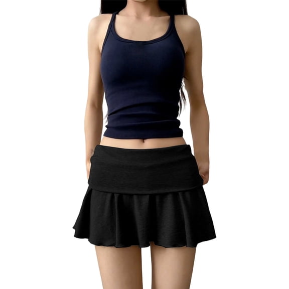 XIAOCHA Women's Fold Over Waist Mini Skirt Ruffled Hem Summer Street Short Skort