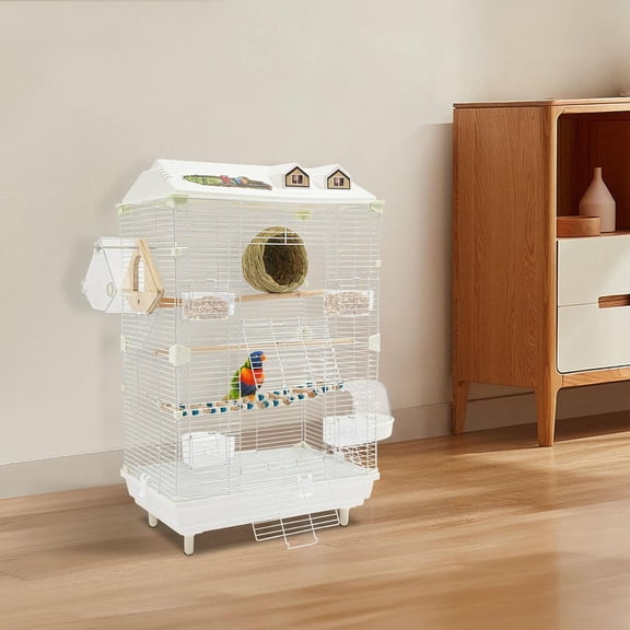 2-Tier Visible Bird Cage for Small Birds, 47x30x77cm with Full Accessories Kit