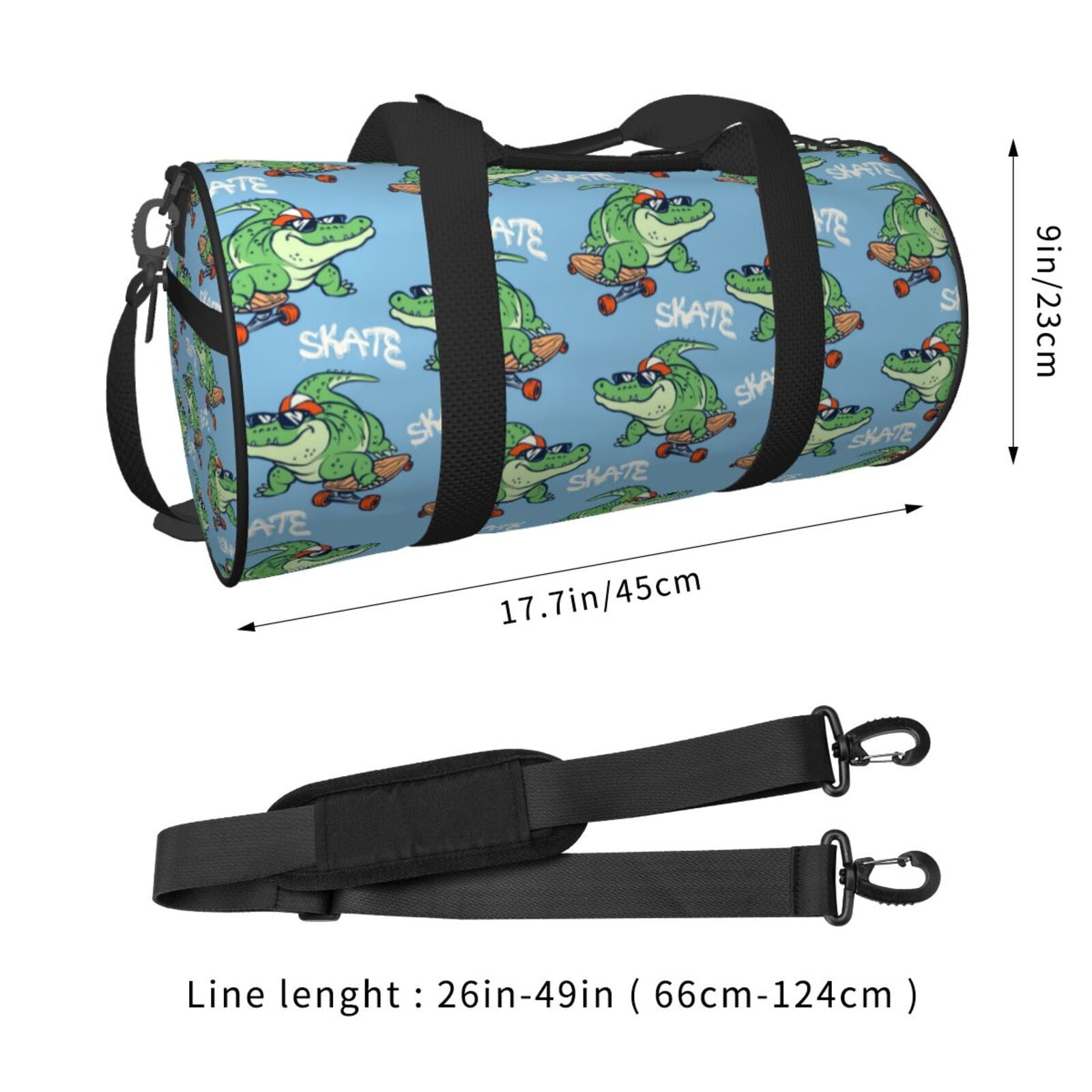 Vsdgher Crocodile Riding Skateboard 45L Foldable Duffel Bag, Sports Gym Bag,Overnight Bag, Portable Weekender Bag for Airplanes