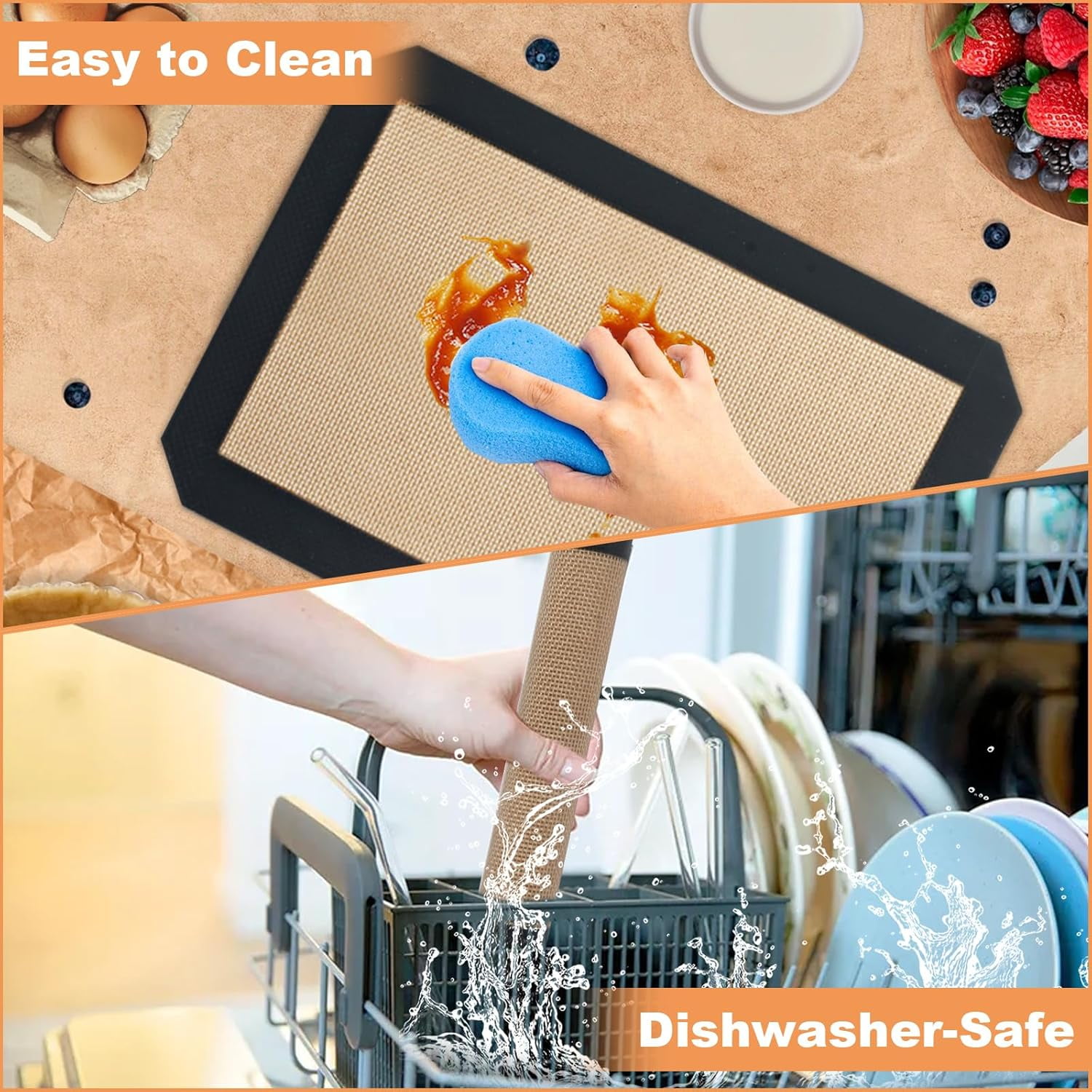 Silicone Baking Mat,Silicone Mat,2 Pack Reusable Non-Stick Mat,Food Safe Mats for Baking, Oven Sheet Making Cookies, Macaroons, Bread,(11.8"L x 8.3"W)