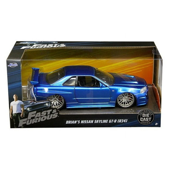 Brian's Nissan GTR Skyline R34 RHD (Right Hand Drive) Blue "Fast & Furious" Movie 1/24 Diecast Model Car by Jada