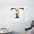 thumbnail image 1 of Letter T Tapestry, Spring Garden Alphabet Font Types Soft Pink Tulip Flowers and Letter T, Wall Hanging for Bedroom Living Room Dorm Decor, 60W X 40L Inches, Pale Pink Green Black, by Ambesonne, 1 of 2