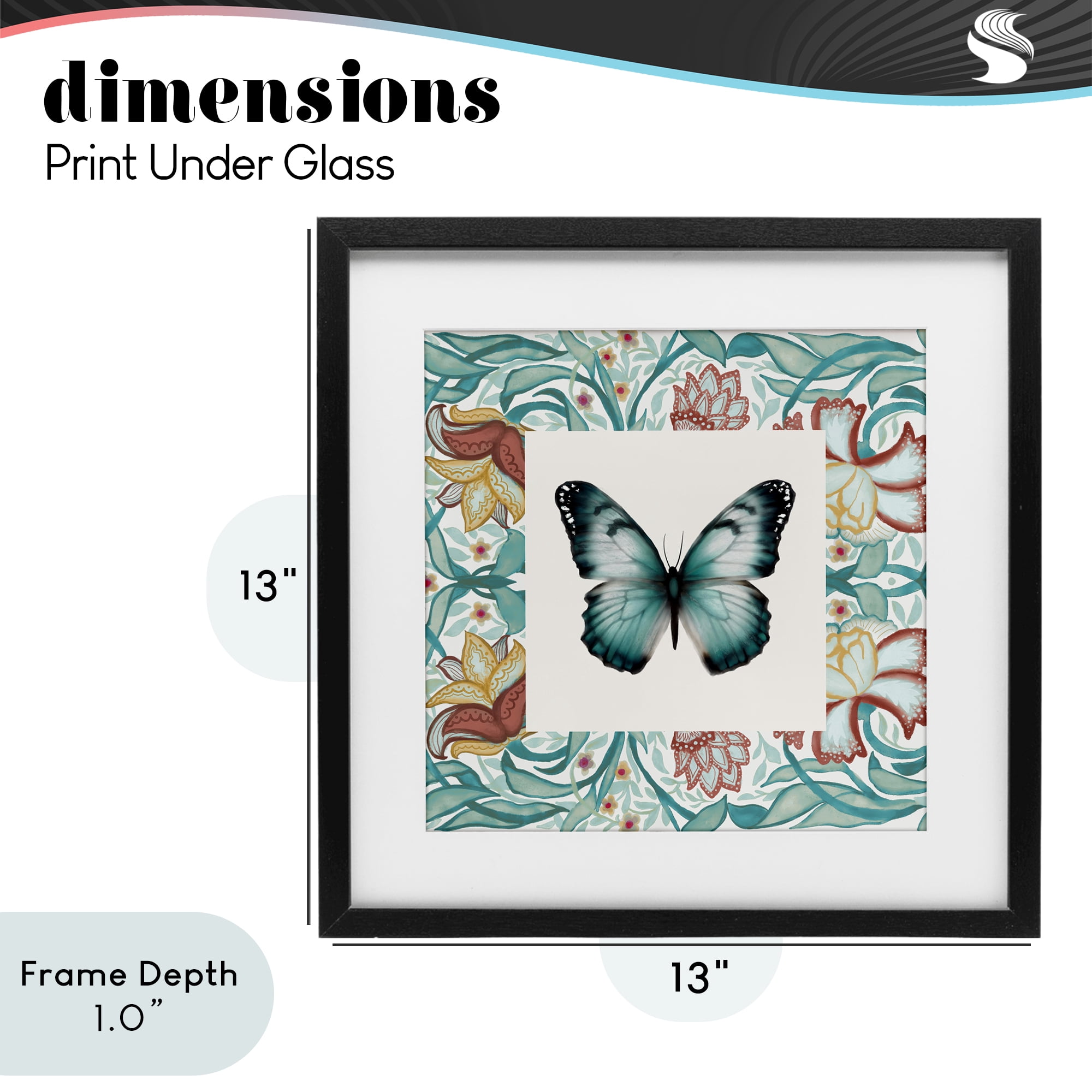 Stupell Industries Blue Toned Baroque Butterfly Black Framed Print Under Glass, design by Elizabeth Medley