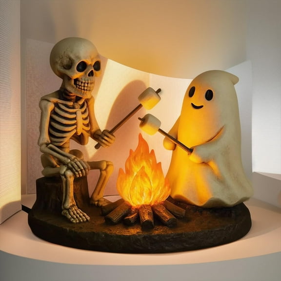 Eespoir Skeleton and Ghost Bonfire Night Lamp, Halloween Cute Ghosts Night Lights, for Halloween Party, Indoor Home, Table Decor