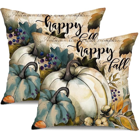 DFXSZ Housses de Coussin d'Automne 18x18 Pouces Ensemble de 2 Housses de Coussin Décoratives Rétro Citrouille Feuille d'Érable Décoration de Ferme pour Canapé Maison Action de Grâce Automne