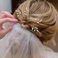 thumbnail image 3 of Damas de honor, niñas de flores, 6 piezas Horquillas para el cabello de novia de cristal con perlas Flor de diamantes de imitación Pieza para el cabello de boda Accesorio para el cabello vin, 3 of 5