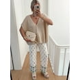 thumbnail image 5 of Womens Summer Oversized Short Sleeve Button V Neck Casual Knit Sweater Tops Khaki S, 5 of 8