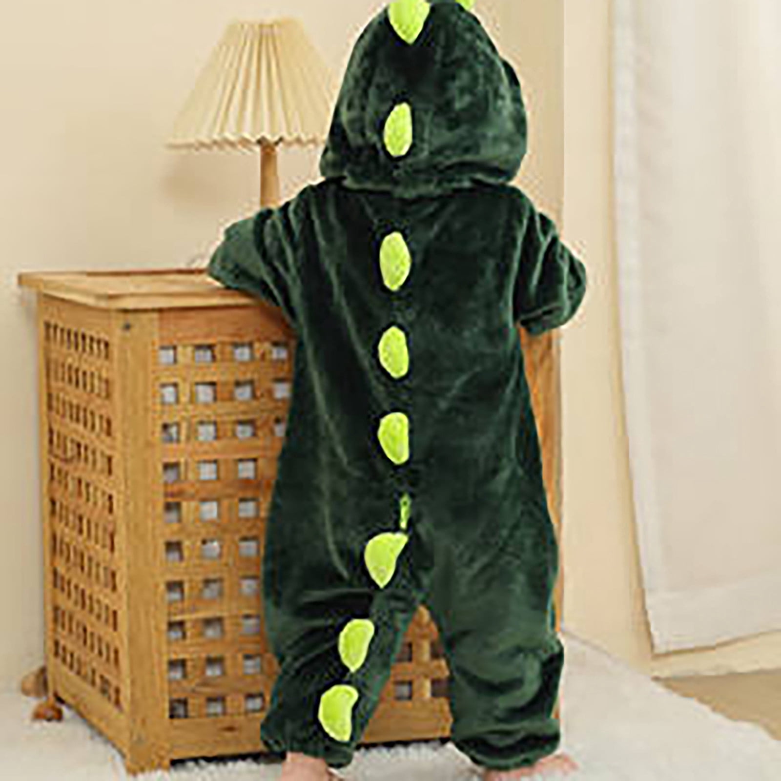 WOYY Toddler Boys Dinosaur Romper Soft Flannel Hooded Jumpsuit Zipper Onesies, Sizes 2-3T