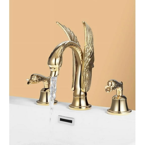 Luxury Bathroom Basin Faucet Hot and Cold Widespread Brass Swan Lavotory Faucet Bathroom Vessel Sink Mixer Taps Brass