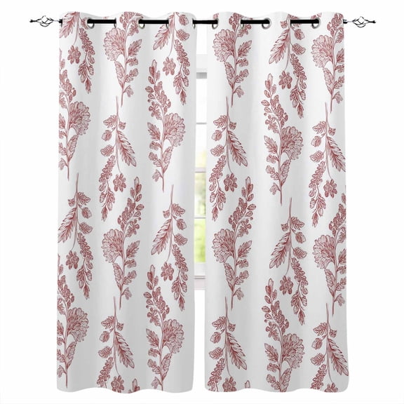 Red Botanical Blackout Curtains for Bedroom Living Room Darkening Curtains 63 Inches Long Pastoral Elegant Spring Floral Window Curtain 2 Panels Set Insulated Window Treatment Grommet Drapes 42"x63"