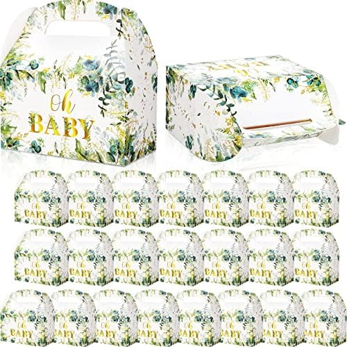 24 Pcs Baby Shower Party Favor Boxes Sage Green Goodie Bags for Guests,Baby Shower Paper Boxes with Eucalyptus Leaves for Gender Reveal Return Guest Gifts,4.7 x 2.4 x 5.1 Inch