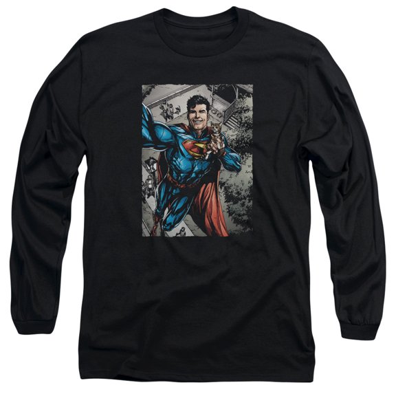 Superman Super Selfie Long Sleeve Adult 18/1 T-Shirt Black