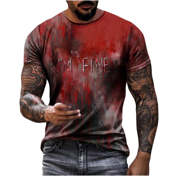 miqiqism Vintage Shirt for Men Bloody Cloth Tshirts Funny Shirts Gift Casual Slim Fit Tops Fashion Party Blouses,Red,Large