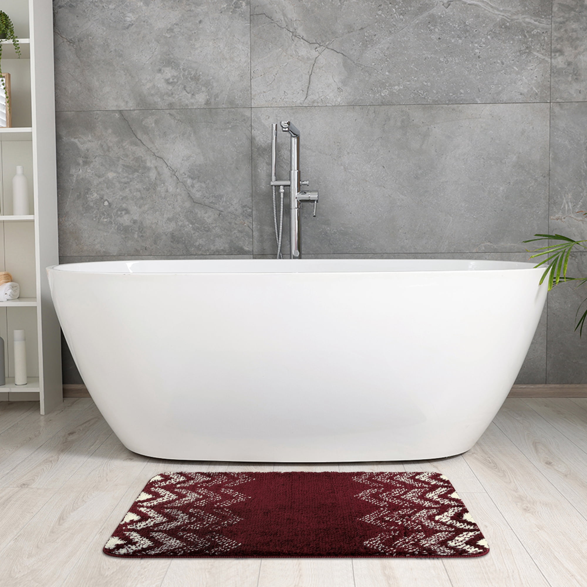 Unique Bargains 2 Pcs Geometric Patterns Bathroom Mats Absorbent Non-Slip Bath Rugs Red 16" x 24"
