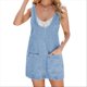 thumbnail image 3 of Vestido Vaquero Informal Sin Mangas para Mujer, Cuello Redondo, Estilo Vintage, Holgado, con Bolsillos, Azul , Talla L, 3 of 6