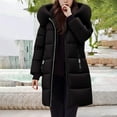 thumbnail image 5 of Women's Quilted Jacket with Hooded Winter Warm Thickened Long Sleeve Mid Length Solid Color Down Jacket Outerwear Puffer Coats with Pockets Women Winter Clothes, 5 of 5