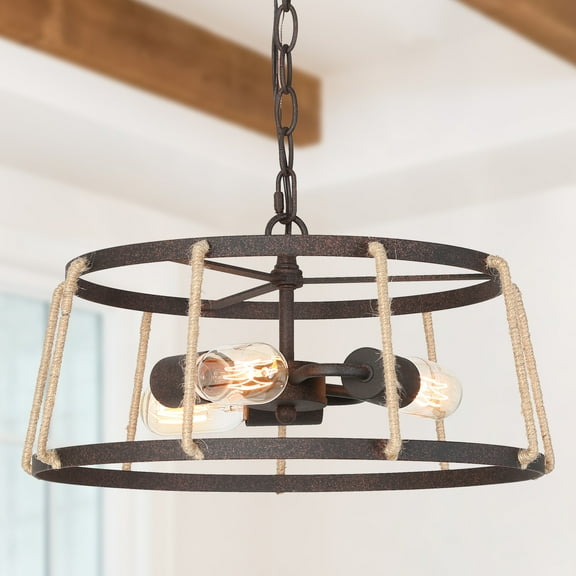 LNC Rustic 3-Light Chandelier Bronze Finish with Rope for Living Room