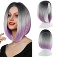 thumbnail image 2 of WIFKLSIIPG Party Wig Gradient Short Straight Hair Highlight Female Wig Wig Realistic Straight with Flat Bangs Synthetic Colorful Daily Party Wig Natural as Real Hair, 2 of 8