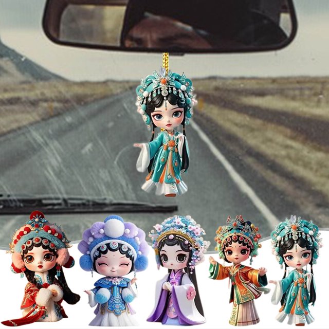 Xihbxyly Colgante para Espejo Retrovisor de Coche, Diseño de Personajes de Ópera China, Llavero de Acrílico, Ligero y Resistente, Regalo Cultural Único, Decoración para Coche, Fácil Instalación, Rega