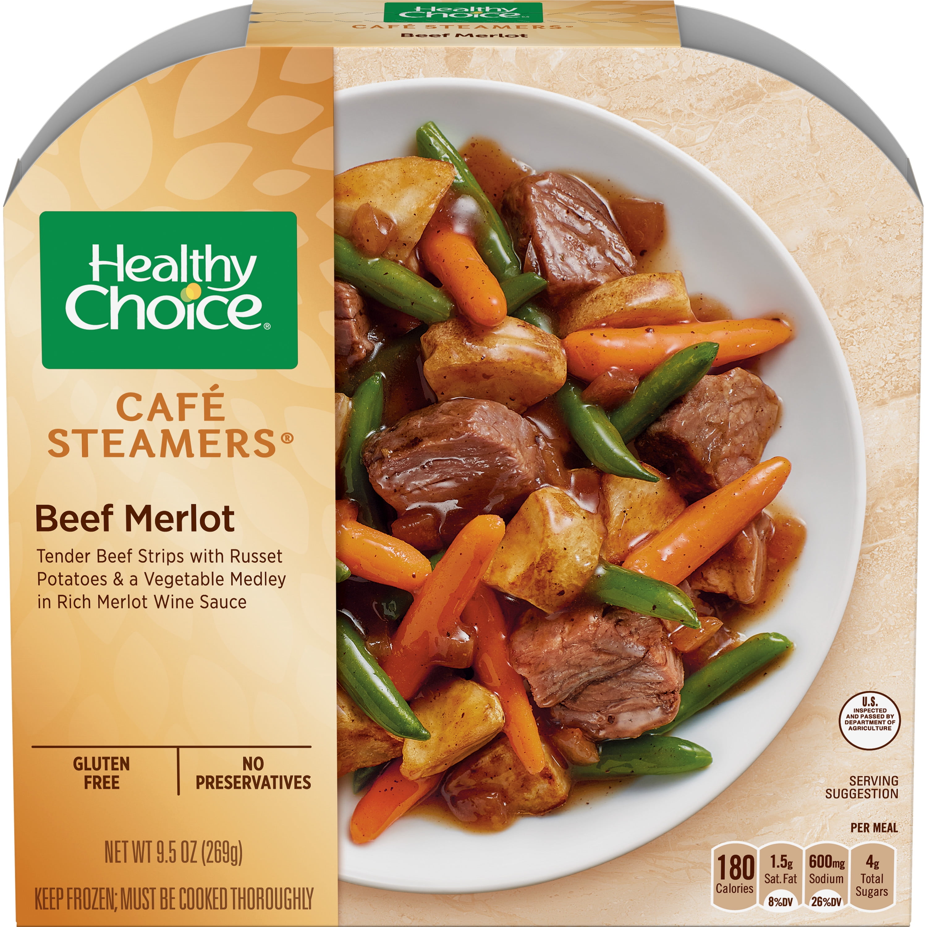 Healthy Choice Cafe Steamers Frozen Dinner, Beef Merlot, 9 ...