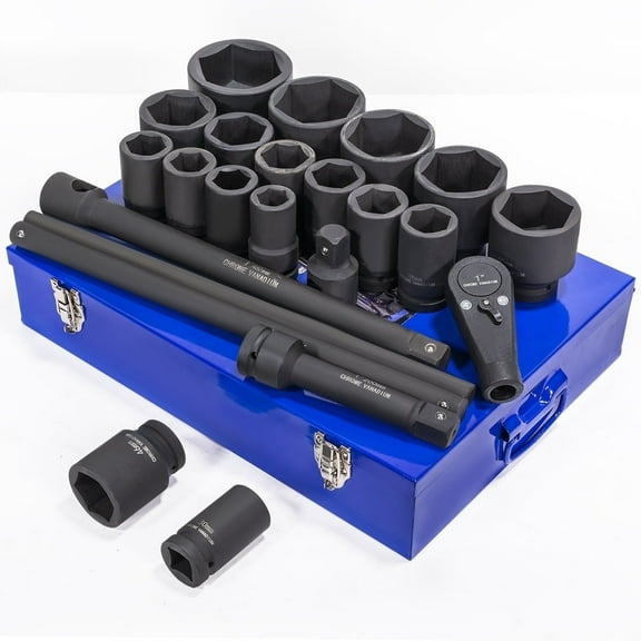 Stark USA 1" Drive 21PC Deep Impact Jumbo Socket Set, 6 Point MM, 27mm - 80mm, CrMo Steel