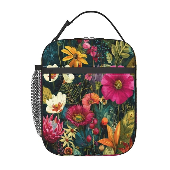 Luxurious Floral Pattern Lunch Bag for Office Women – Stylish Thermal Insulated Tote with Shoulder Strap, Lightweight for Work or Travel