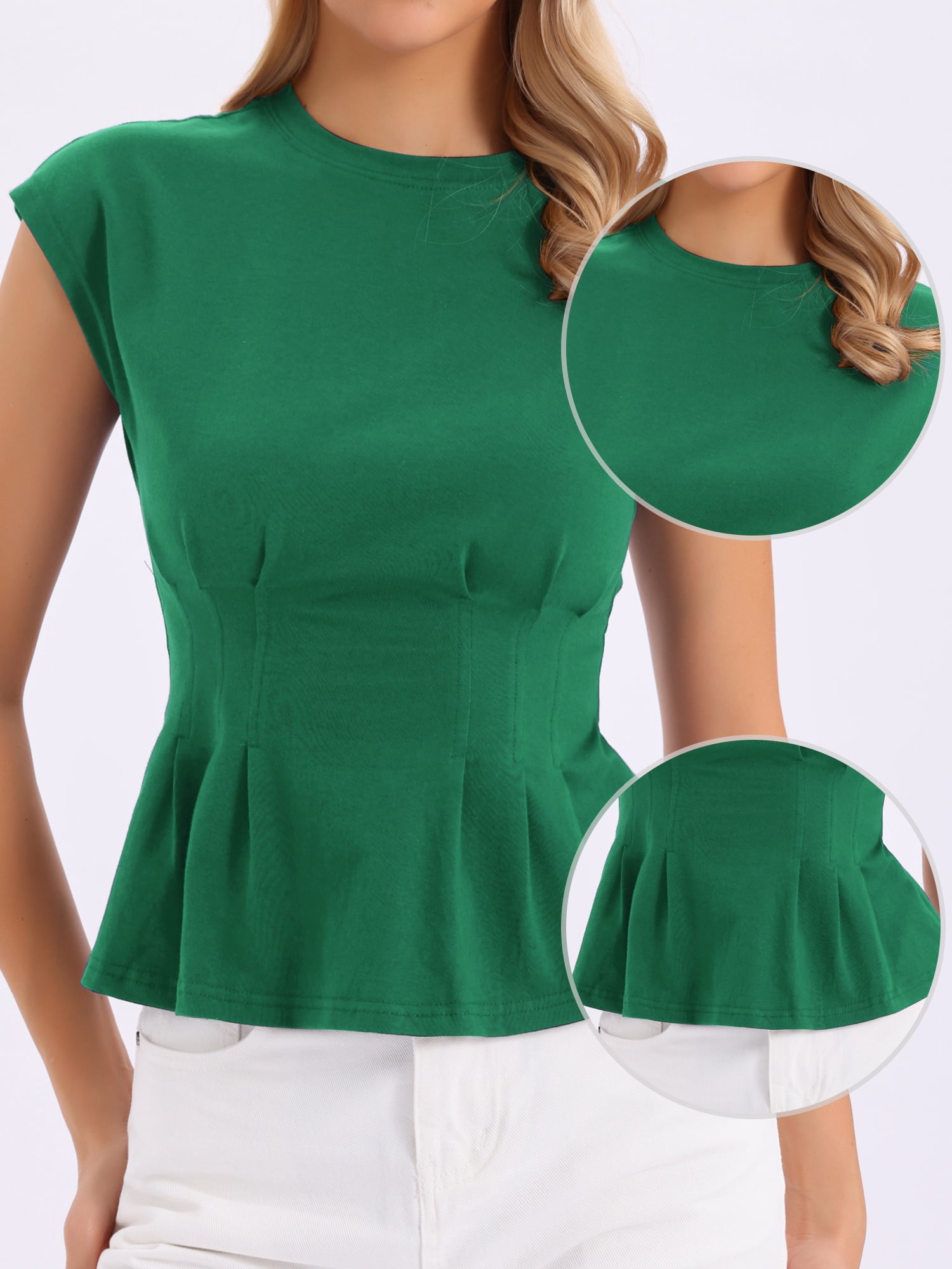 DARING DIVA Women's Peplum Cap Sleeve Crew Neck Business Work Blouse Tops XL Deep Green